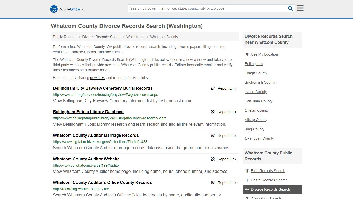 Whatcom County Divorce Records Search (Washington)